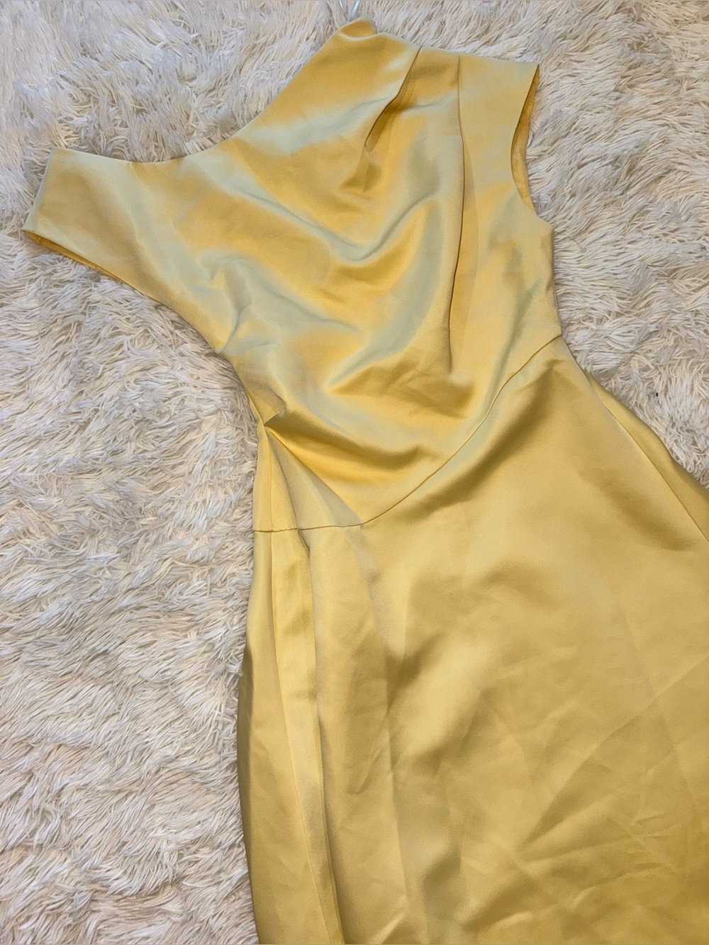 NEW Elliatt Marissa One-Shoulder Asymmetric Hem Duchess Satin Yellow Gown Sz M - Picture 6 of 9